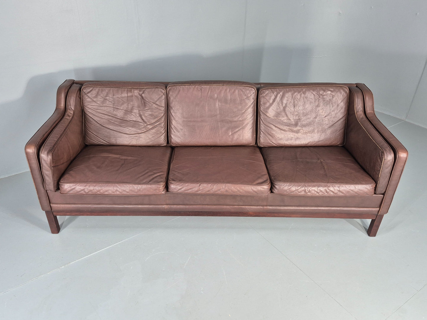 Vintage 3 Seater Sofa Danish Brown Leather Mid Century 1970s Retro EB10069