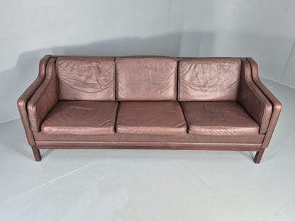 Vintage 3 Seater Sofa Danish Brown Leather Mid Century 1970s Retro EB10069
