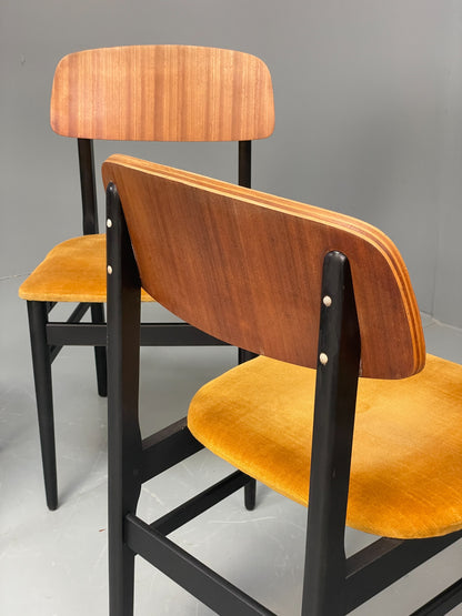 Vintage 1960s Dining Table And 4 Chairs Teak Black Gold Velour EB12085