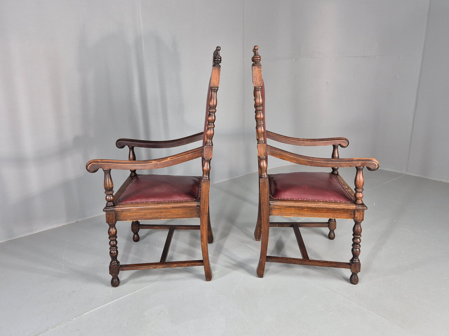2 Antique Baroque Revival Oak Throne Chairs Late 19th Century EB12259