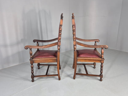 2 Antique Baroque Revival Oak Throne Chairs Late 19th Century EB12259