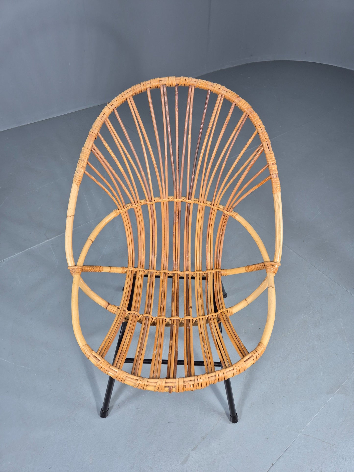Vintage Cane Chair Bent Bamboo Rattan 1970s Retro Metal Base EB11600