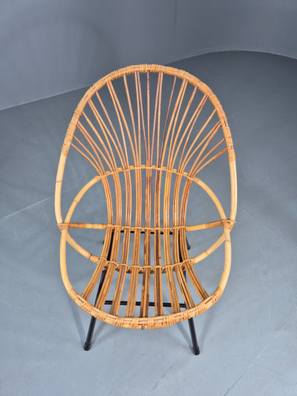 Vintage Cane Chair Bent Bamboo Rattan 1970s Retro Metal Base EB11600