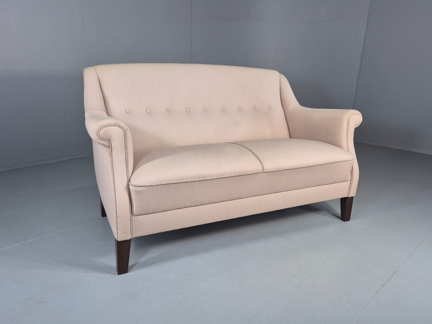 Vintage Danish 2 Seater Sofa Cottage Style Cotton Upholstery 1950s Retro EB12745