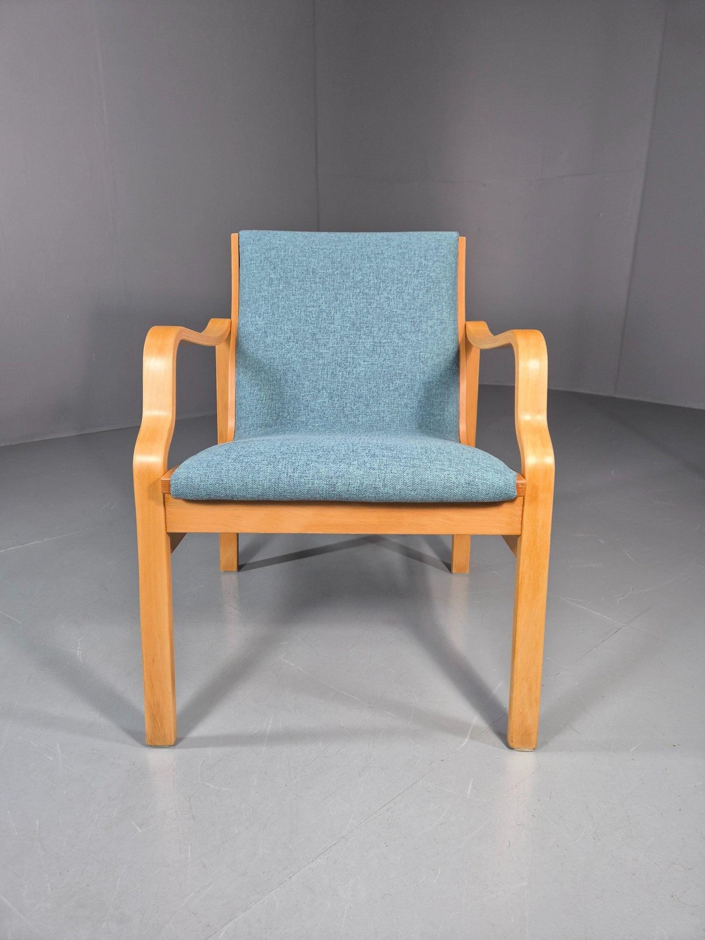 Vintage Farstrup Mid Century Chair New blue Upholstery Bentwood Frame EB11211