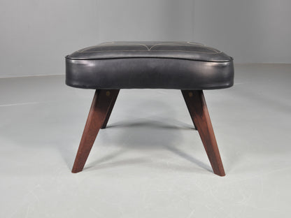 Vintage Danish Mid Century Footstool Black vinyl Rosewood Legs 1960s EB12100