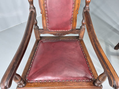 2 Antique Baroque Revival Oak Throne Chairs Late 19th Century EB12259