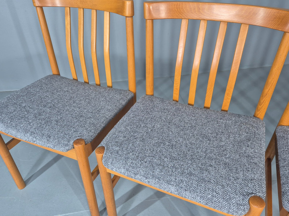 4 Vintage Mid Century Dining Chairs 1970s Retro New Upholstery Beech EB12785