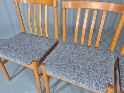 4 Vintage Mid Century Dining Chairs 1970s Retro New Upholstery Beech EB12785