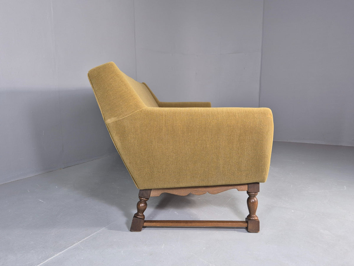 Vintage Danish 3 Seater Sofa 1970s Green Wool on Oak Frame Retro EB12752