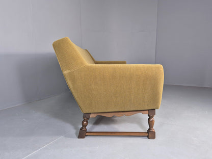 Vintage Danish 3 Seater Sofa 1970s Green Wool on Oak Frame Retro EB12752