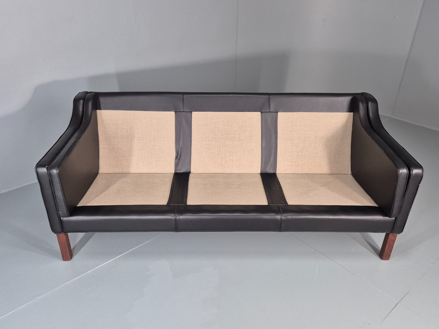Vintage 3 seater Sofa Mid Century Skippers Black Leather Retro 1970s EB12172
