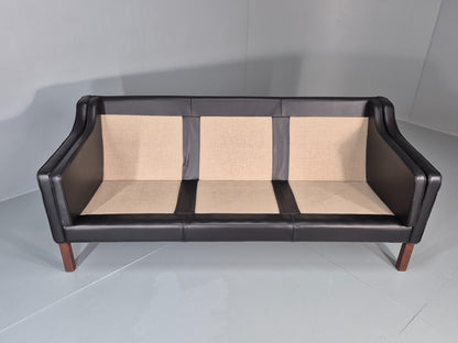 Vintage 3 seater Sofa Mid Century Skippers Black Leather Retro 1970s EB12172