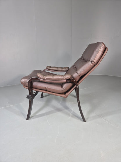 Vintage Danish Lounge Chair Reclining Bentwood Frame Leather Upholstery EB13084