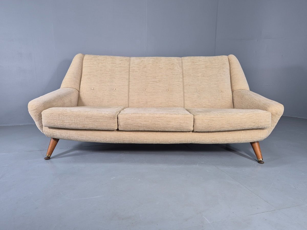 Vintage Mid Century 3 Seat Sofa 1950s Design British Cream Upholstery EB13057