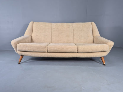 Vintage Mid Century 3 Seat Sofa 1950s Design British Cream Upholstery EB13057