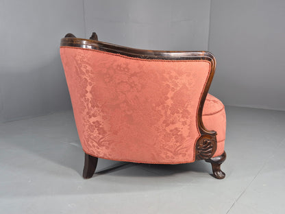 Vintage Danish Art Deco 3 Seater Sofa Carved Hardwood Frame Pink Damask EB12742