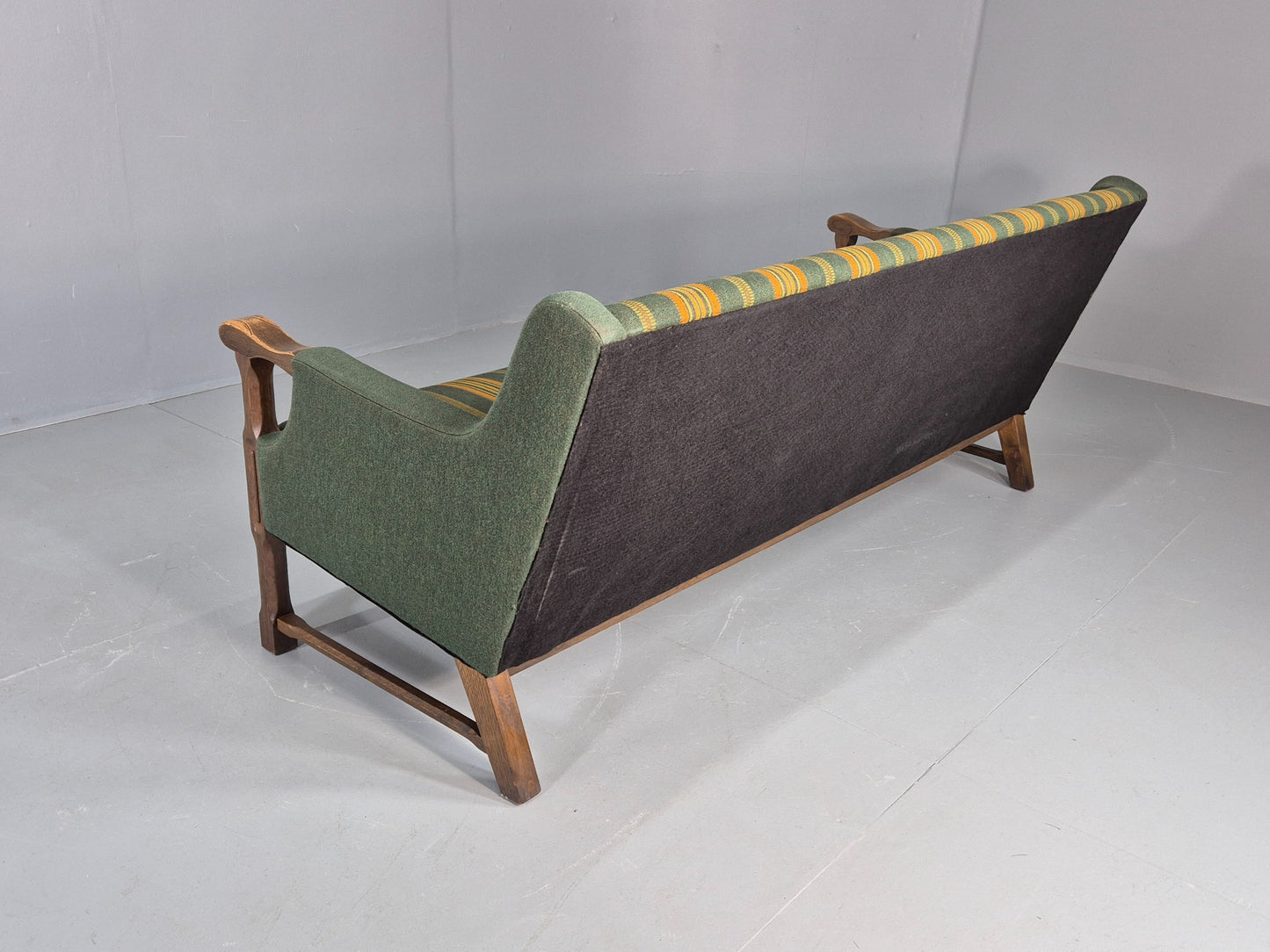 Vintage 3 seater Sofa Danish Design Green Wool Cloth 1970s Retro EB12758