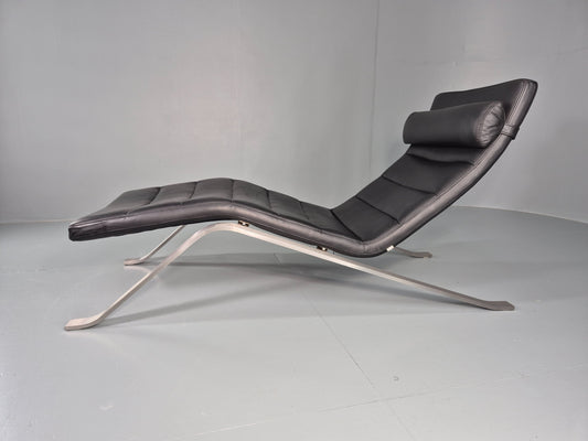 Vintage Bo Concept Chaise Longue Black Leather Brushed Steel Modern  EB12469