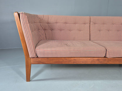 Vintage Stouby 3 Seater Sofa Stick Back Frame with Check Cloth Cover MCM EB13047