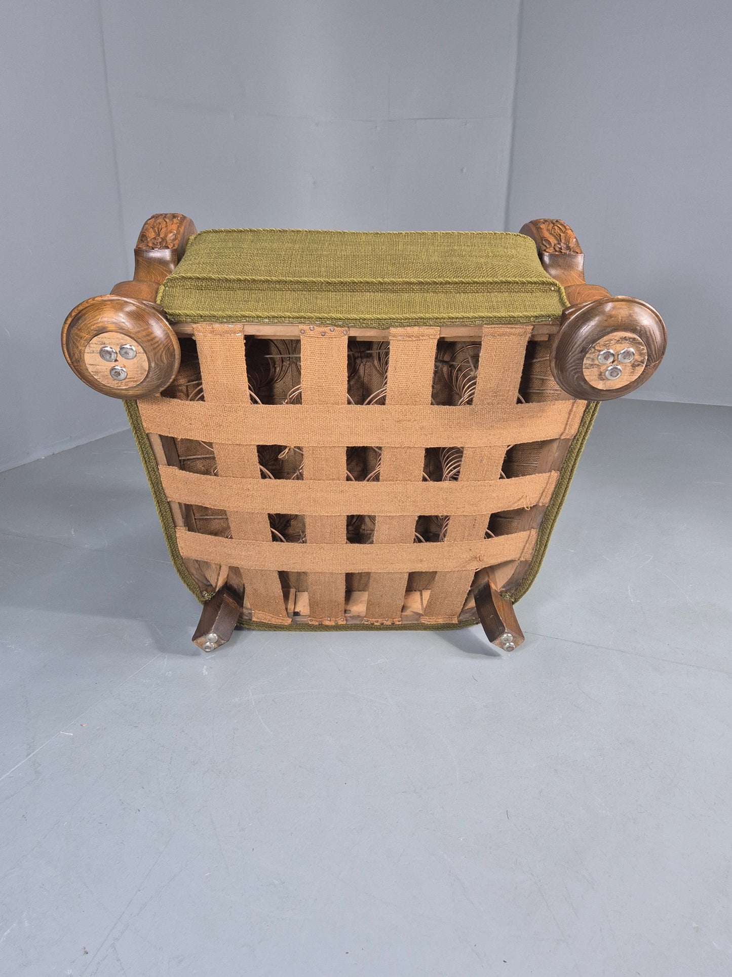 Vintage Art Deco Lounge Chair Danish Oak Shell Back 1940s Retro Green EB12693