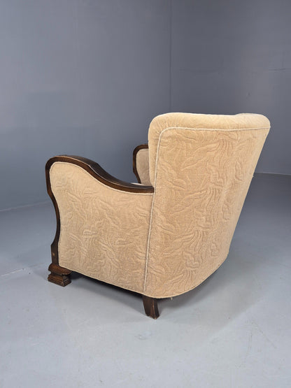 Antique Danish Art Deco Armchair Cream Moquette Beech Frame 1920s EB02887