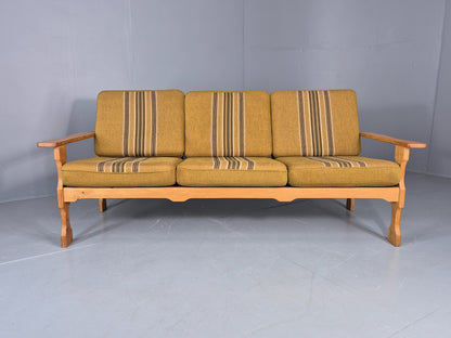 Vintage Danish 3 seater Sofa Oak Kjaenulf Green Cushions 1970s Retro EB12776
