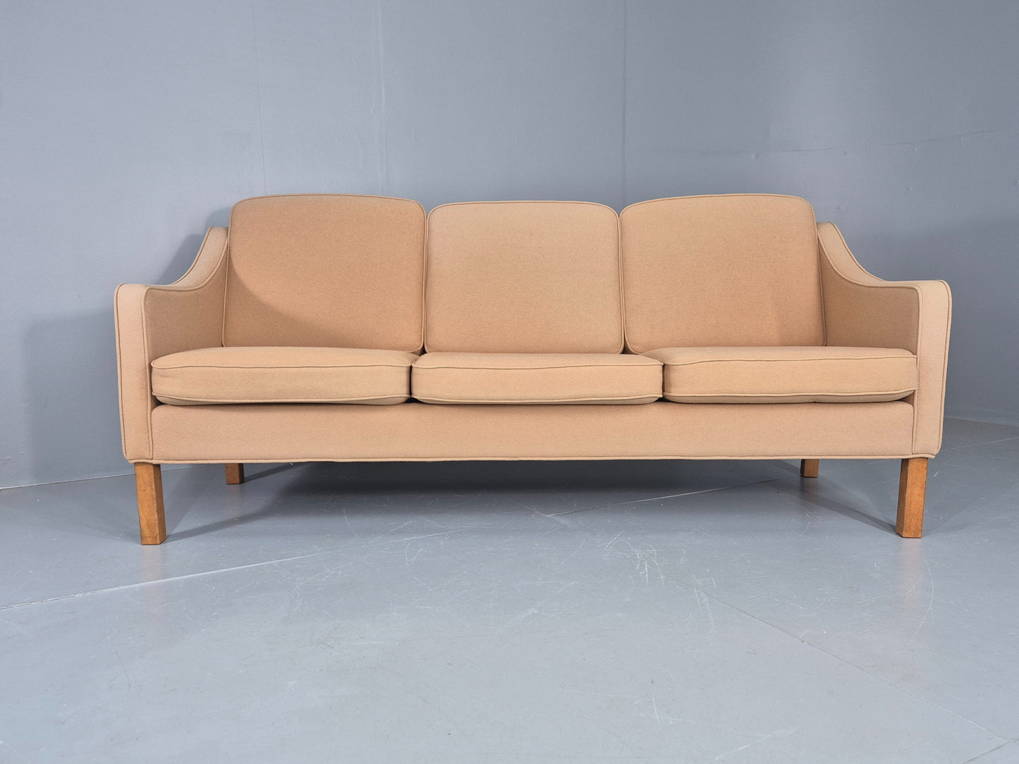 Vintage 3 Seater Sofa Beige Wool Upholstery Hurup MCM Retro 1980s EB12173