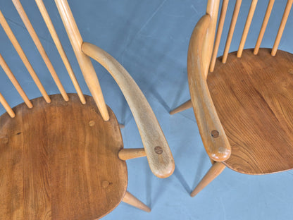 2 Ercol Goldsmith Elbow Chairs Blonde Wood 1960s Retro MCM  EB12544