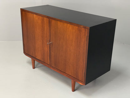 Vintage 1960s Sideboard Cabinet Danish Mid Century Darkwood Shelving EB12923