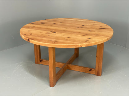Vintage Pine Coffee Table Round Solid 1970s Wilhelmsson Style Swedish EB10823