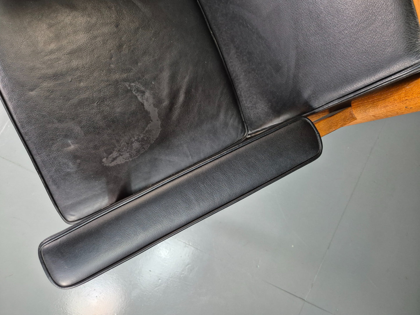 Vintage Mid Century Elbow Desk Chair Swedish 1960s Black Leather Retro EB07001