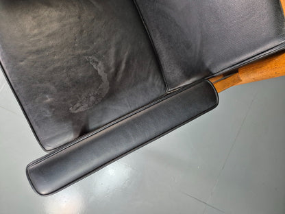 Vintage Mid Century Elbow Desk Chair Swedish 1960s Black Leather Retro EB07001