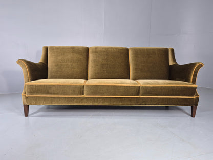 Vintage Mid Century 3 Seater Sofa Green Velour Upholstery Danish Design EB12731