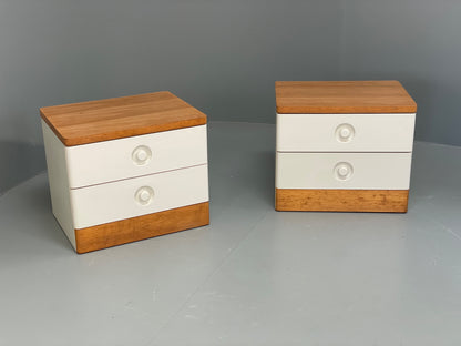 Vintage Bedside Cabinets Pair Stag White Retro 1980s Drawers Oak Top EB12956