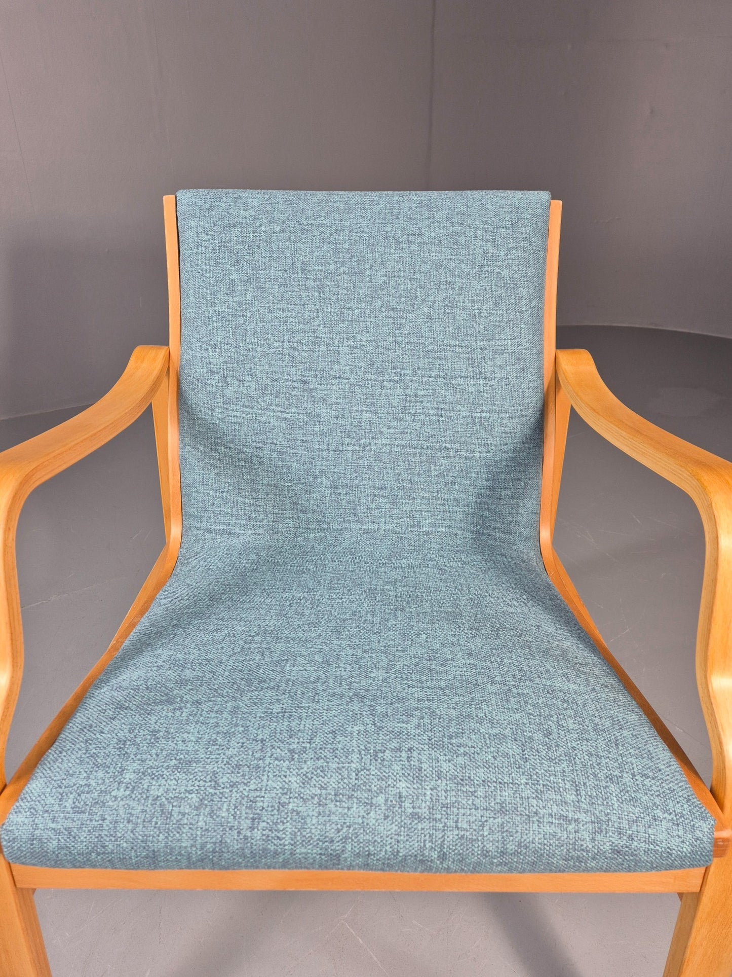 Vintage Farstrup Mid Century Chair New blue Upholstery Bentwood Frame EB11211