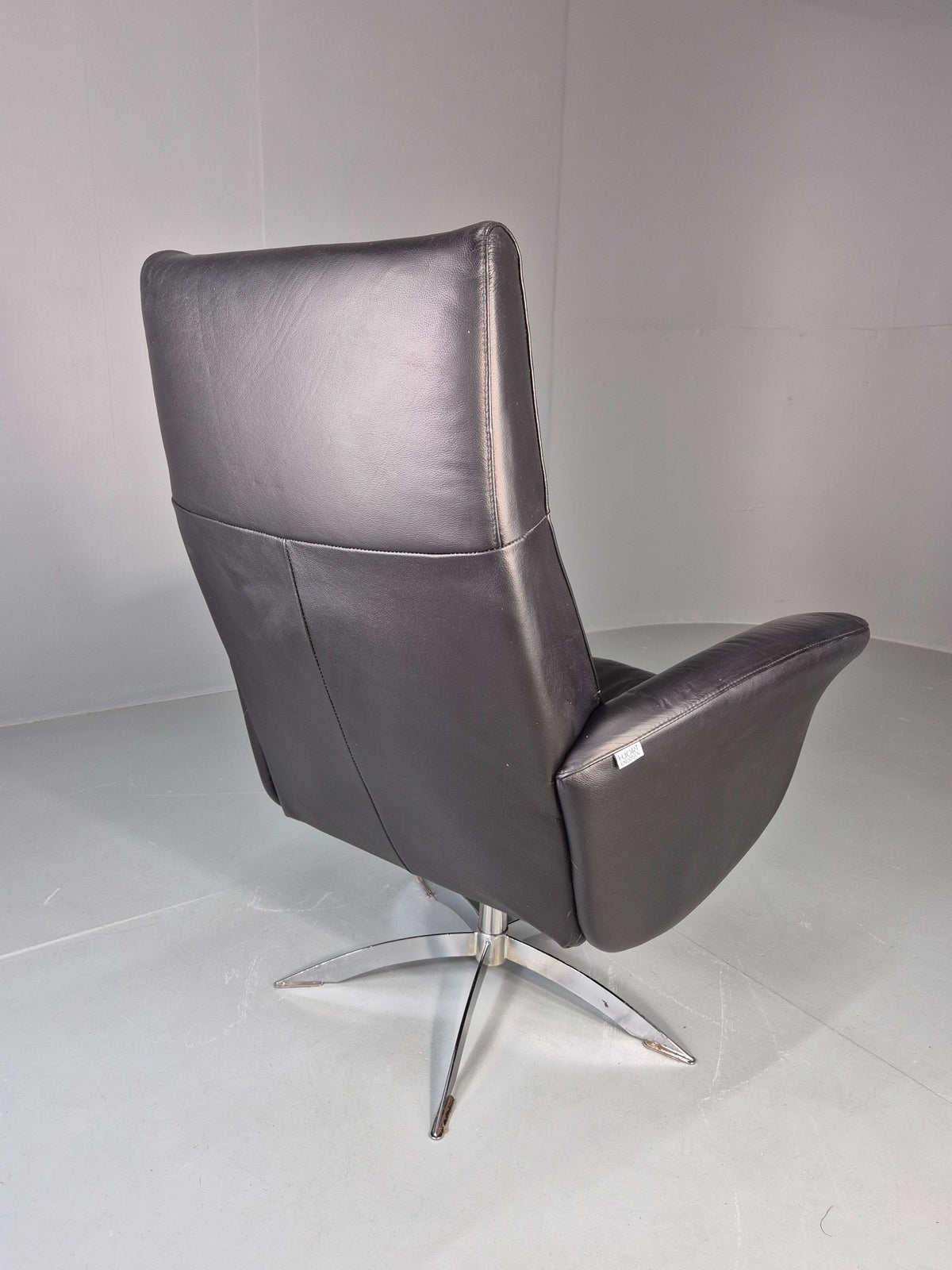 Vintage Hjort Knudsen Black Leather and Chrome Swivel Lounge Chair Retro EB13083