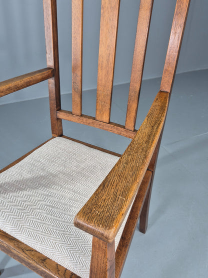 Arts and Crafts Oak Elbow Chair 1900s Antique New Seat  EB12524