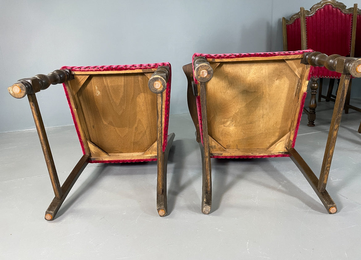 8 Baroque Style Dining Chairs 1950s Danish Oak Original Covers EB06750