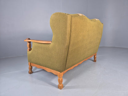 Vintage 2 Seater Sofa Danish Design Kjaernulf Style Green Wool Oak Frame EB12688
