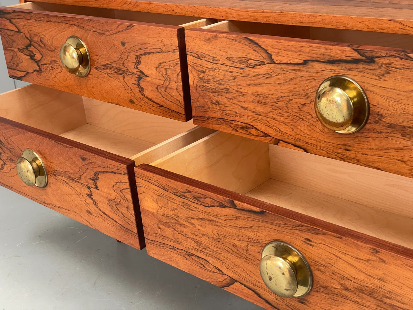 Vintage Chest Of Drawers TV Unit Danish 1960s Mid Century Brass Darkwood EB12350