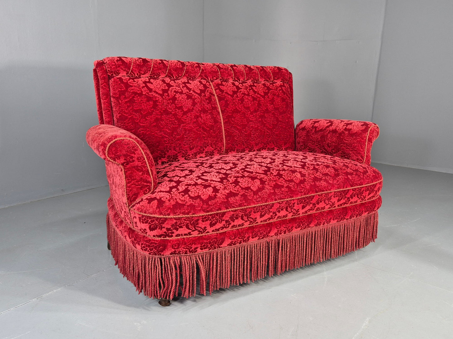 Vintage Antique 2 Seat Sofa Danish Red Moquette Tassels 1920s  EB12746