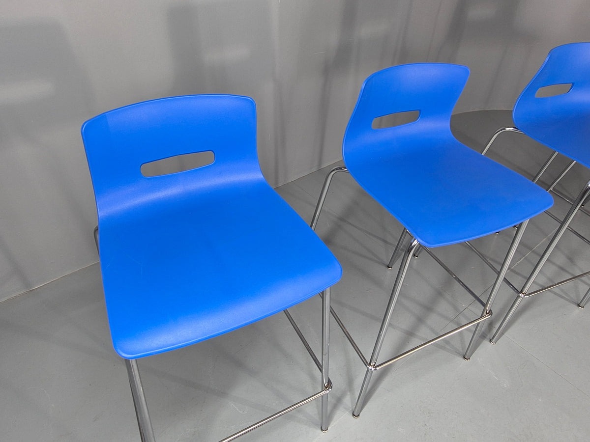 4 Bar Stools Modern Design Allermuir Casper Blue Chromed Steel Frame EB12999