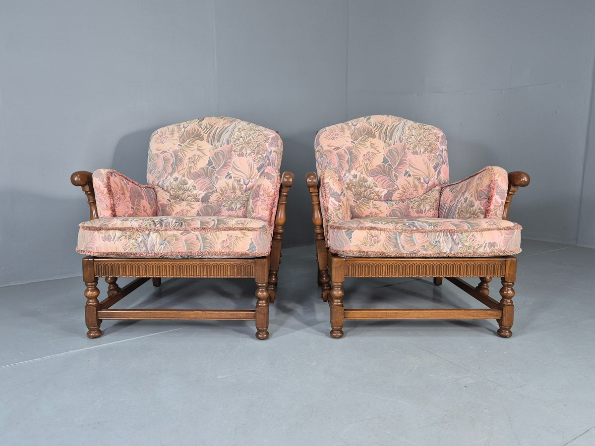 2 Vintage Ercol Lounge Chair Cloisters Range Pink Hued 1990s Cotton EB12917