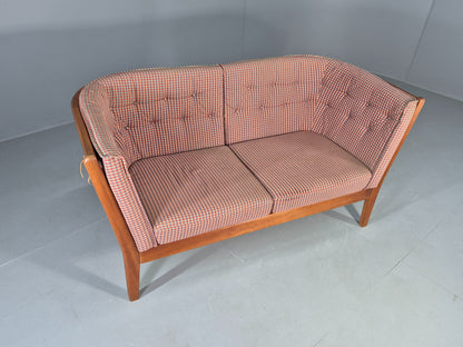 Vintage Stouby 2 Seater Sofa Stick Back Frame With Check Cloth Cover MCM EB10349