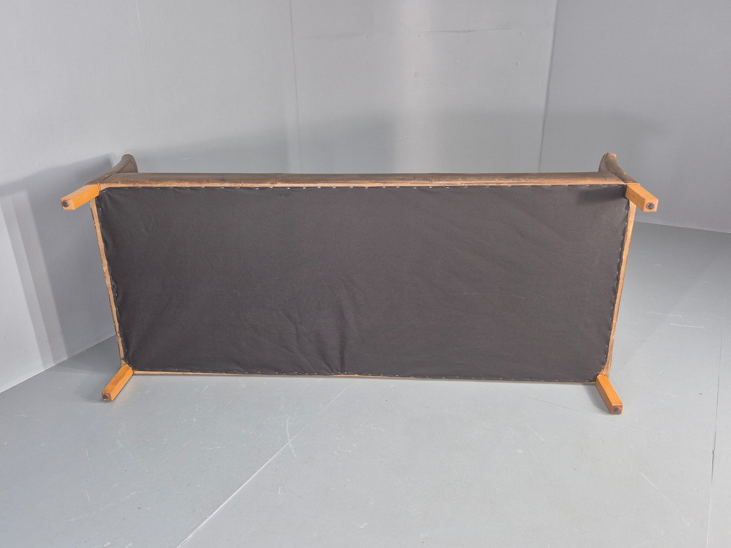 Vintage Danish 3 Seater Sofa 1970s Brown Leather Patinated Retro MCM EB12412