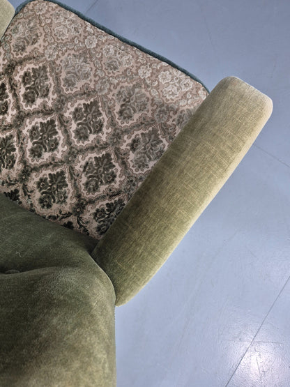 Vintage 1950s Armchair Danish Design Green Velour Tassels Art Deco EB12711