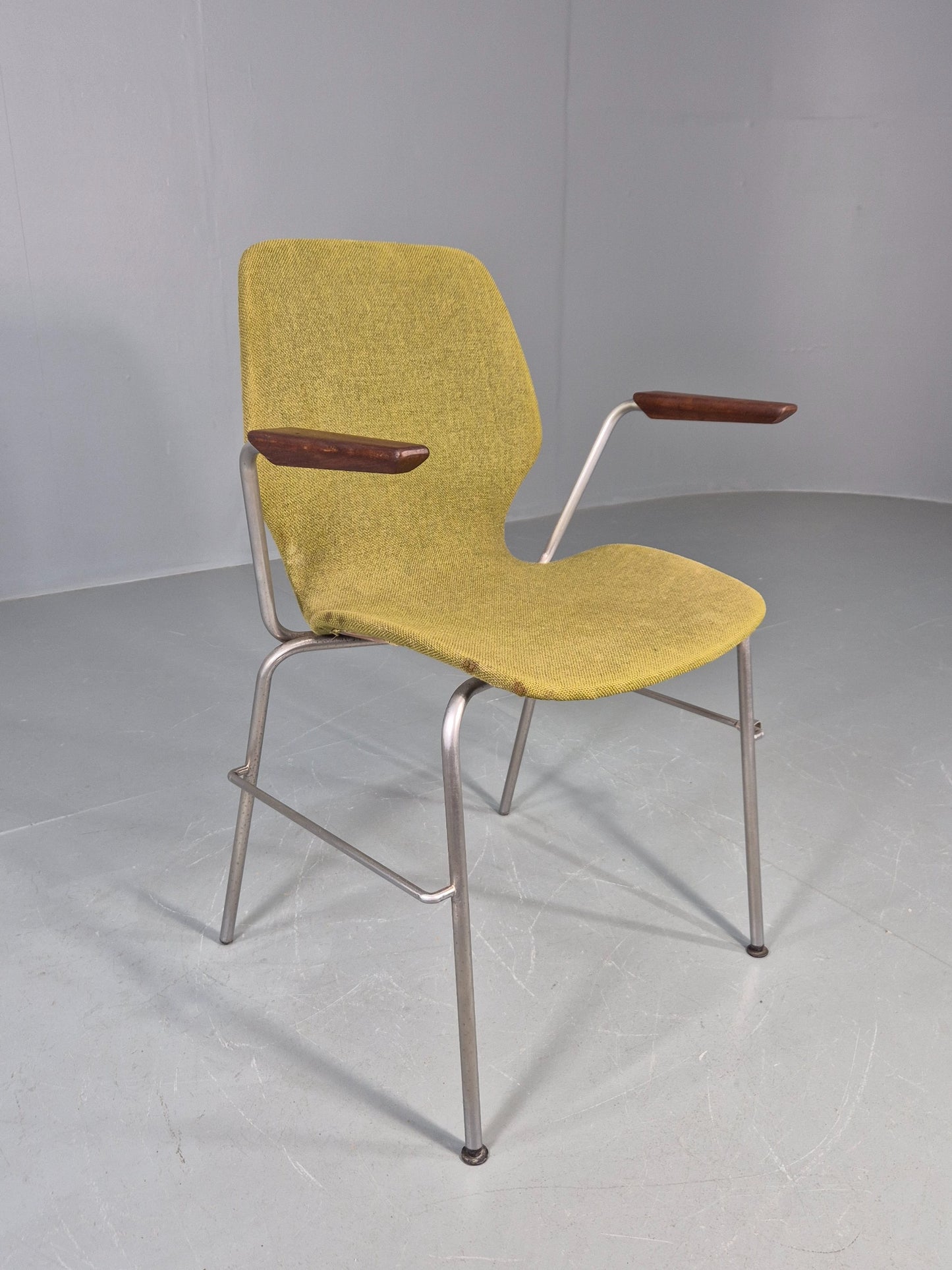 Vintage Mid Century Office Chair Danish Duba Green, Steel and Teak 1970s EB07907