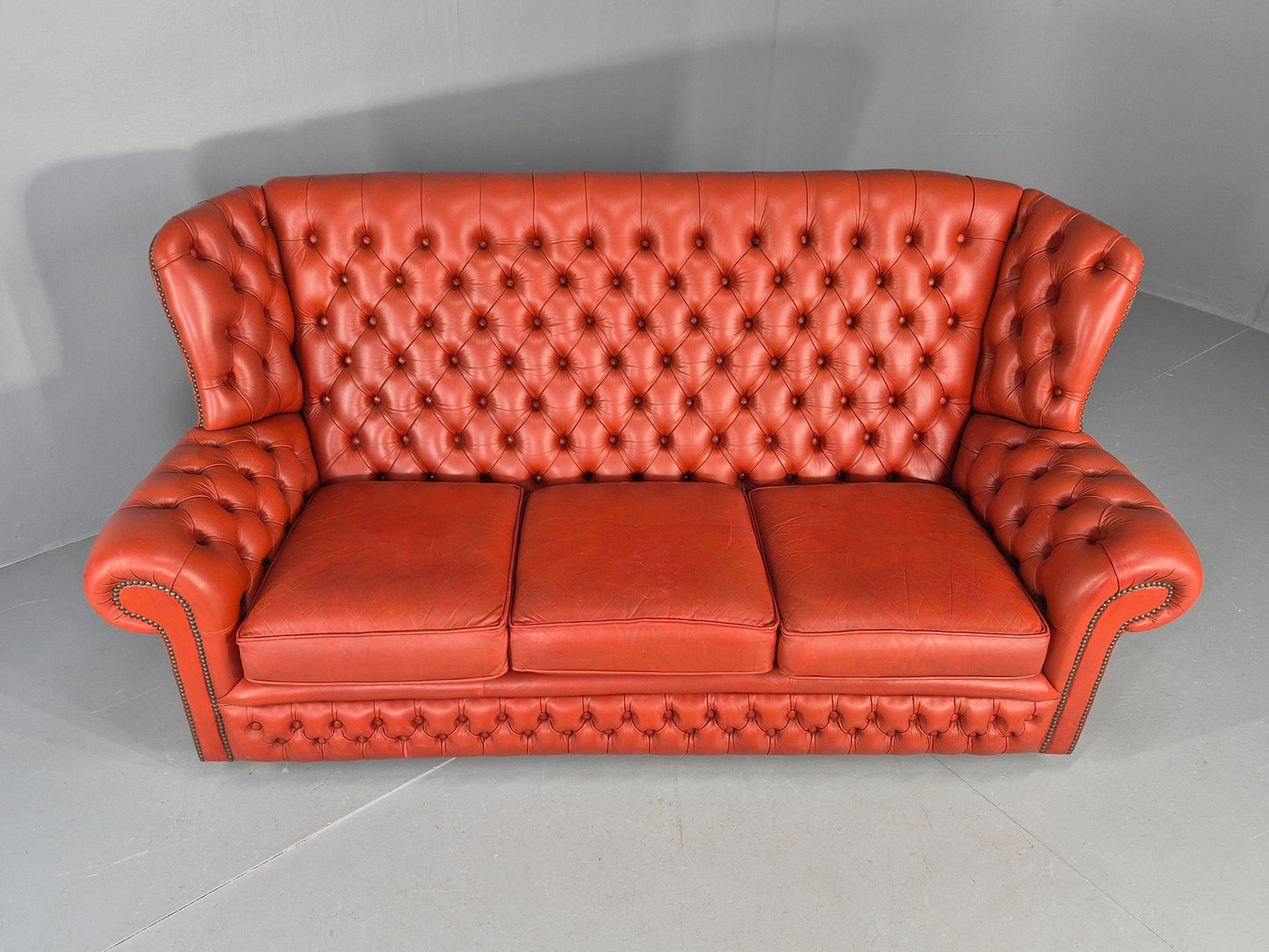 Vintage Highback Chesterfield 3 Seater Sofa 70s Danish Retro Red Leather EB12374
