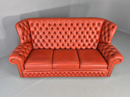 Vintage Highback Chesterfield 3 Seater Sofa 70s Danish Retro Red Leather EB12374
